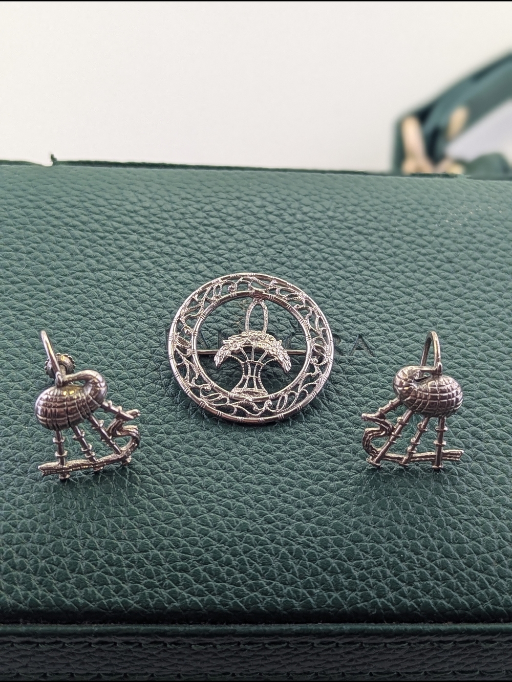 ✨ Sterling Silver Scottish Bagpipe Earrings & Openwork Flower Basket Brooch ✨